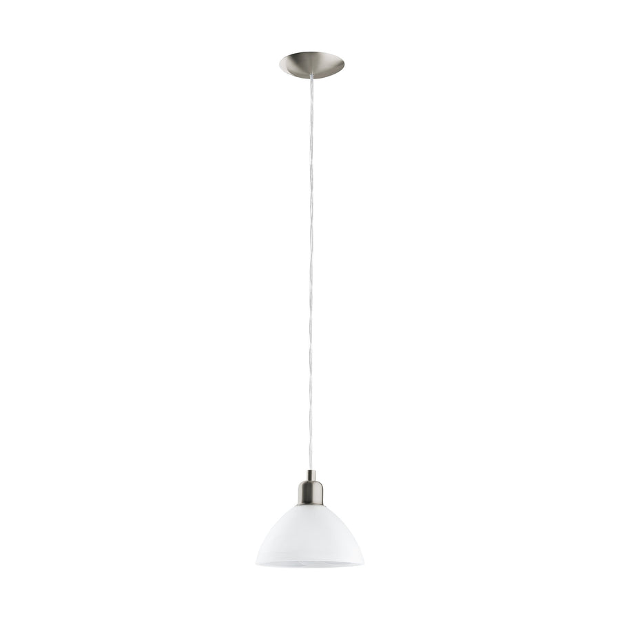 Vue d'ensemble du luminaire suspendu, abat-jour en forme de dôme blanc mat