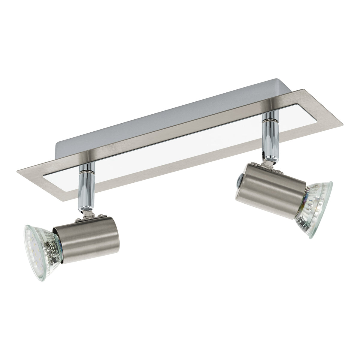 Vue en contre-plongée du luminaire plafond et de ses deux projecteurs orientables.