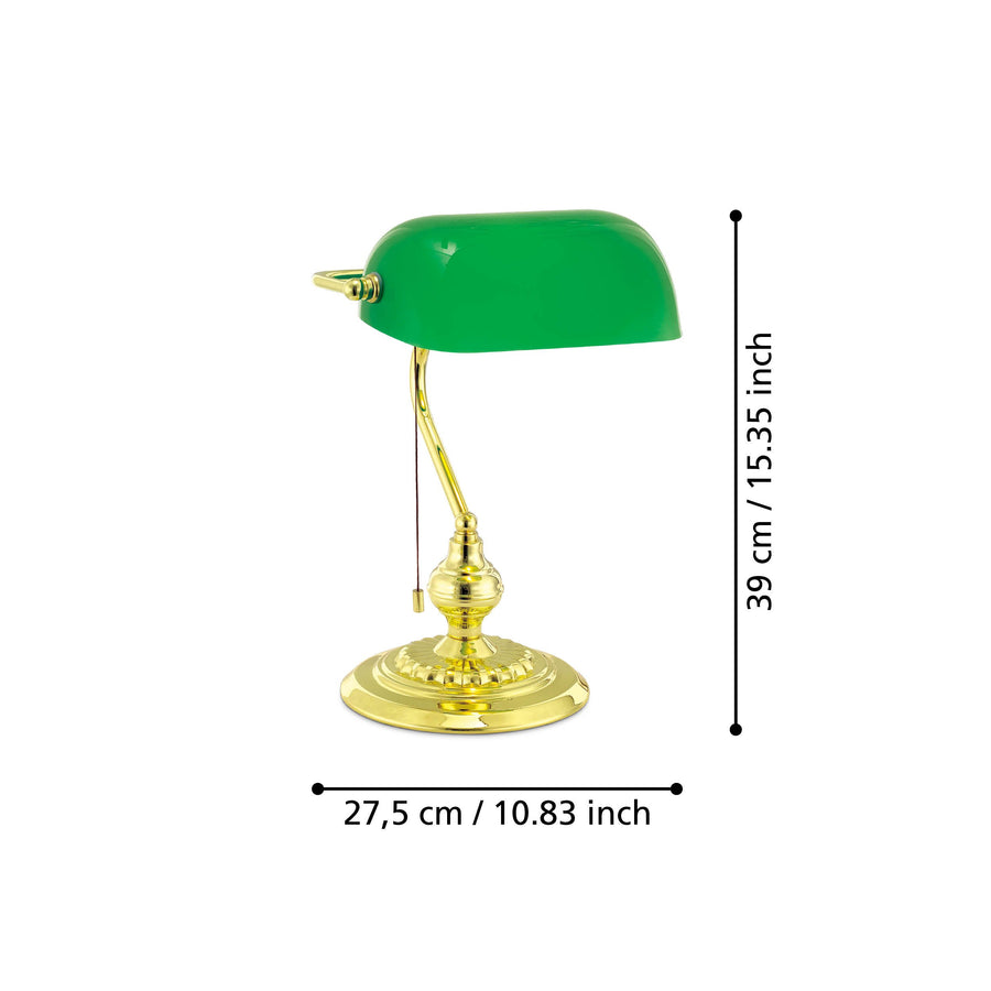Schéma des dimensions : hauteur 39 cm et largeur 27,5 cm de la lampe.