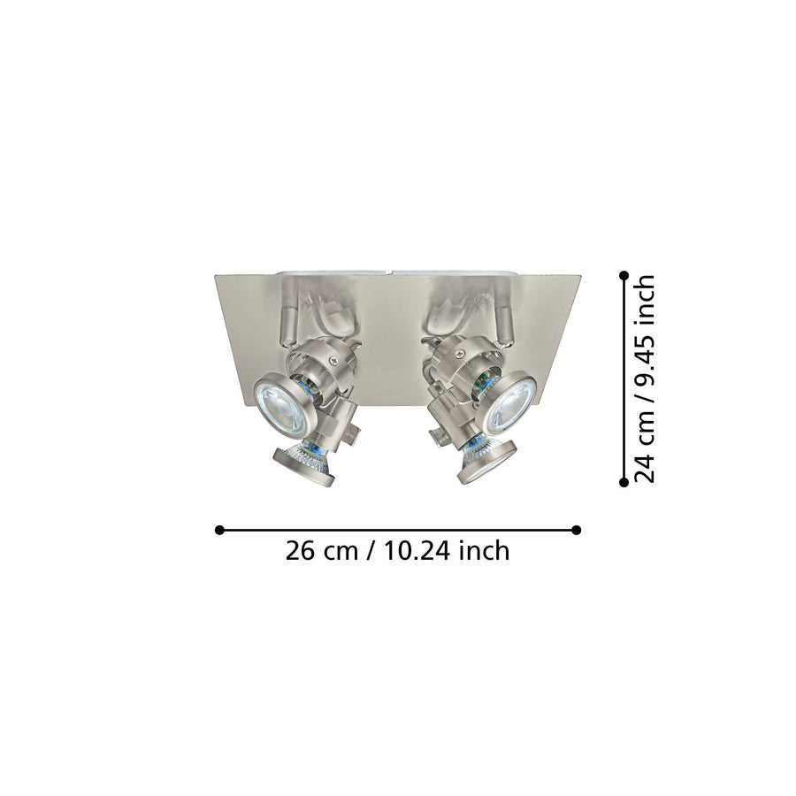 Schéma de dimensions du spot indiquant 26 cm de large et 24 cm de haut