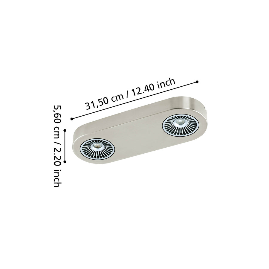 Schéma coté indiquant longueur 31,5 cm et hauteur 5,6 cm du plafonnier