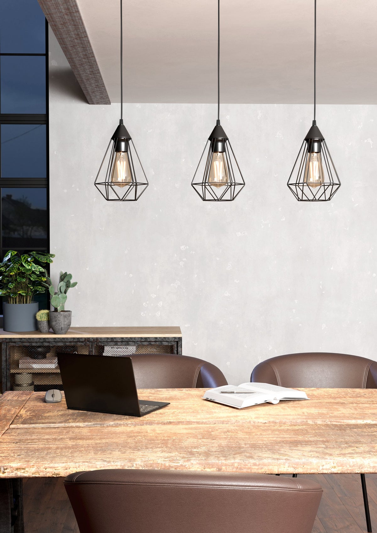 Suspension Tarbes 3 lumières noire