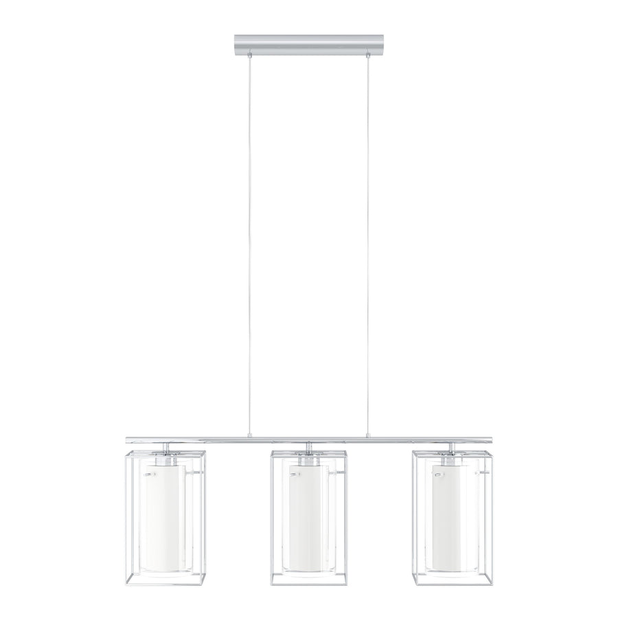 Vue de face sur fond blanc des trois modules transparents parfaitement alignés