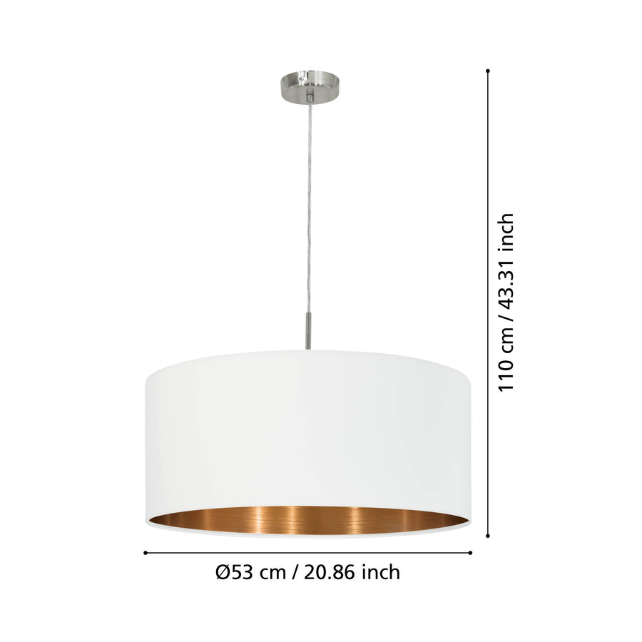 Schéma coté indiquant une hauteur de 110 cm et un diamètre de 53 cm.