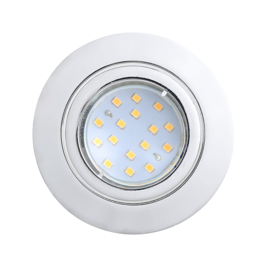 Vue de face du spot rond avec sa bague chrome et ses LED