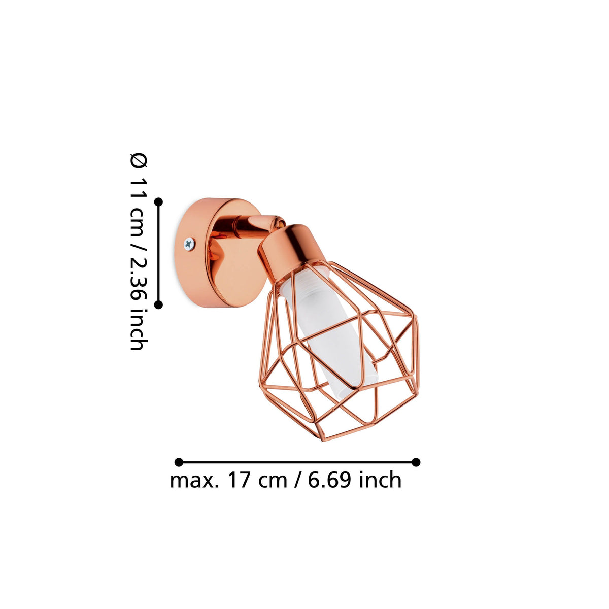 Schéma coté indiquant un diamètre de 11 cm et une profondeur maximale de 17 cm