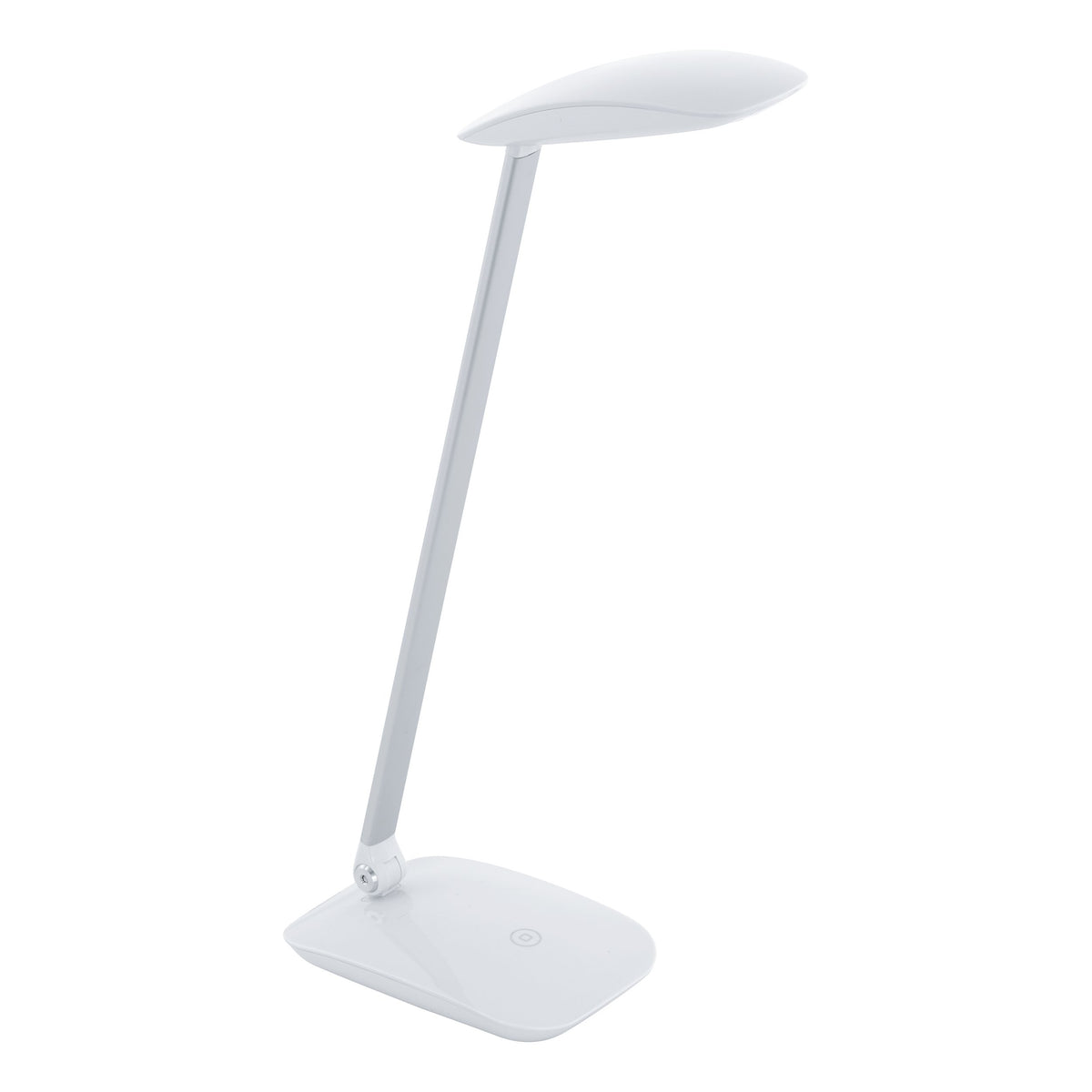Seconde vue du luminaire posé, colonne fine et base rectangulaire blanche