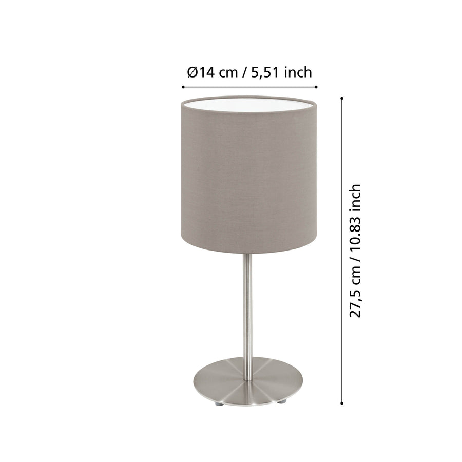 Schéma de dimensions avec hauteur totale 27,5 cm et diamètre abat-jour 14 cm