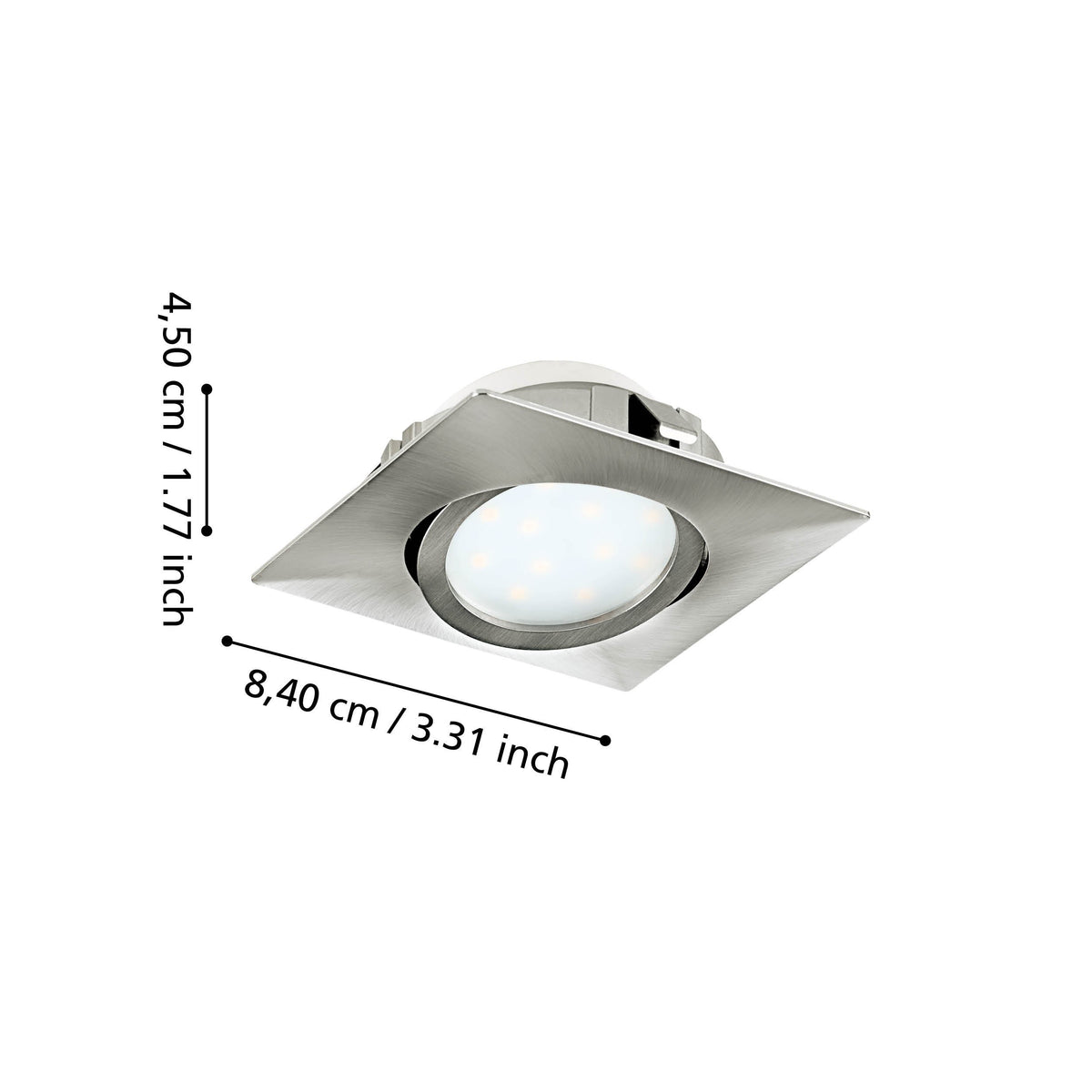 Schéma de dimensions du spot encastrable : largeur 8,40 cm et hauteur 4,50 cm.