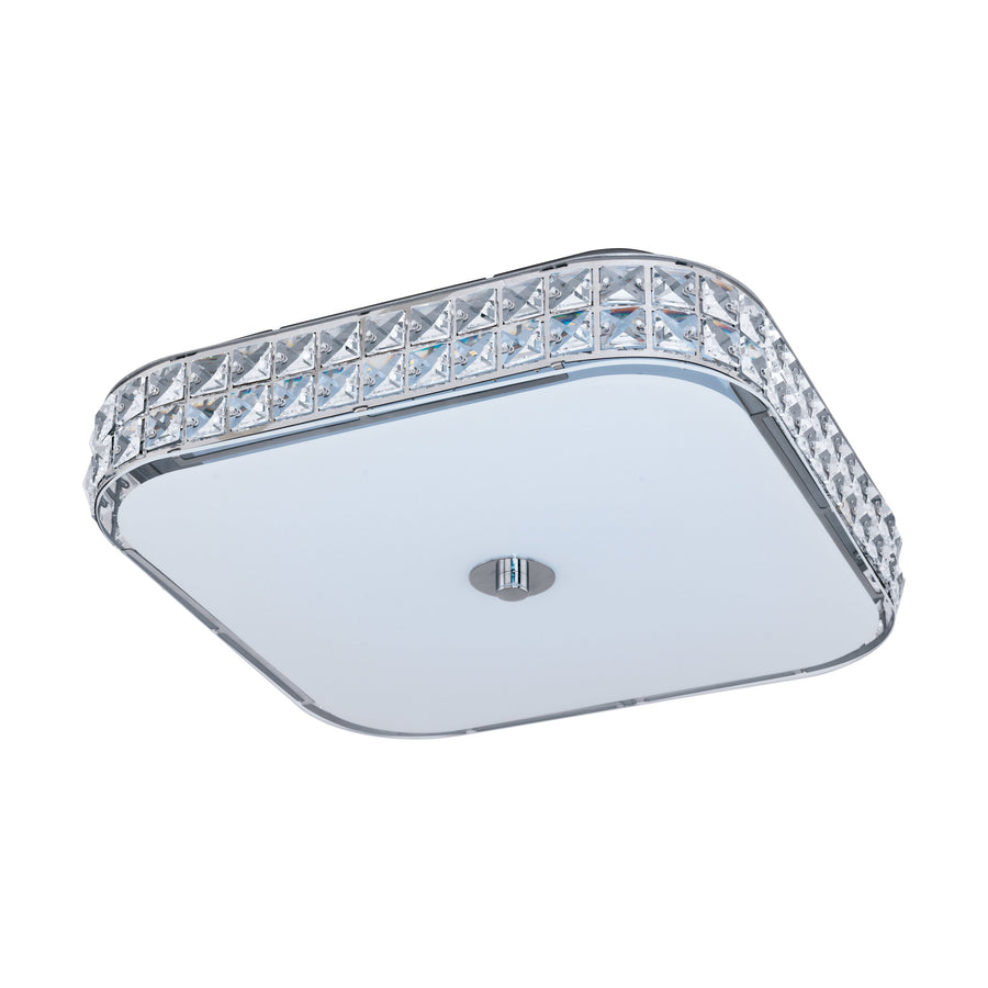 Plafonnier Cardillio chromé et blanc, cristal