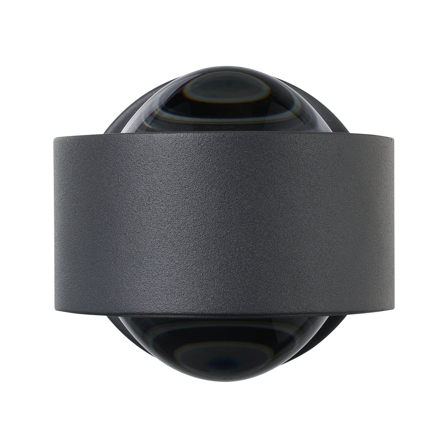 Produit de face isolé, bandeau cylindrique anthracite serrant deux sphères de verre