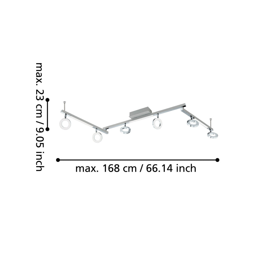 Schéma coté avec hauteur maximale et largeur déployée du luminaire