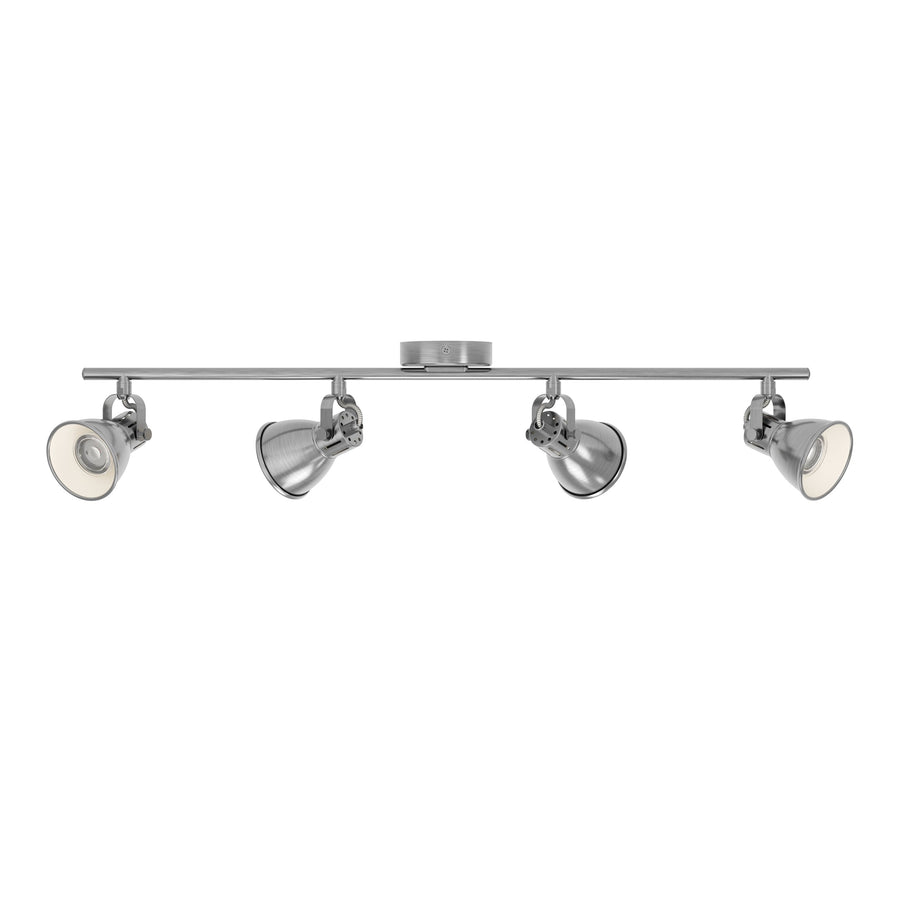 Vue de face du luminaire quatre spots alignés sur fond blanc