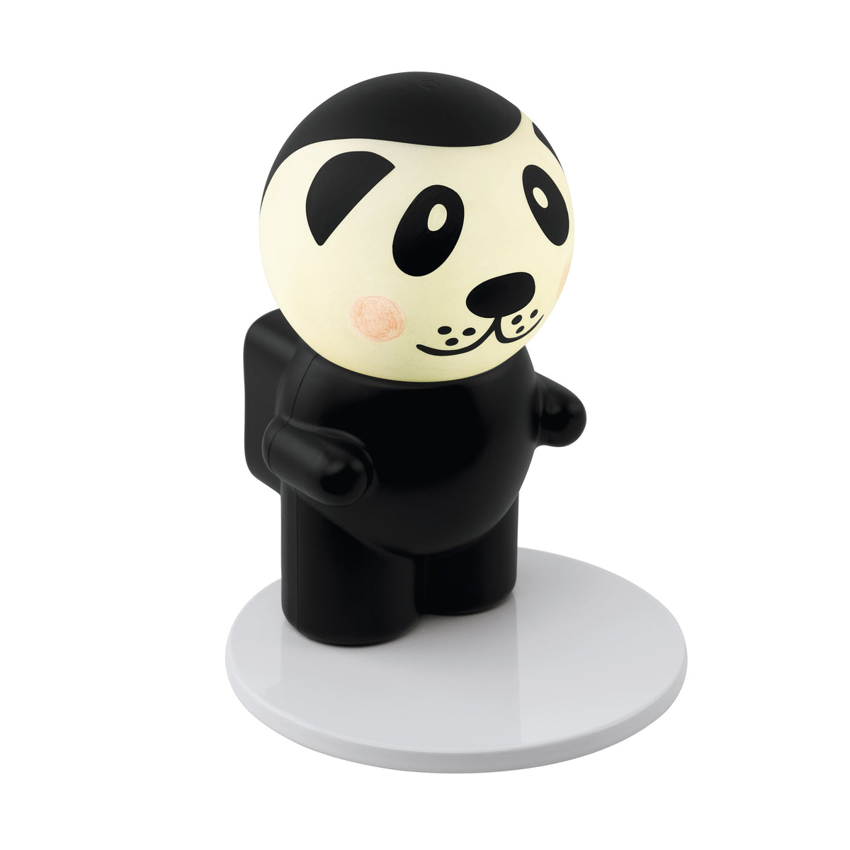 Vue de face du luminaire panda debout sur sa base ronde blanche, fond neutre