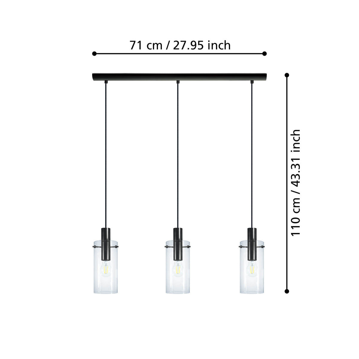 Suspension Montefino 3 lumières transparente