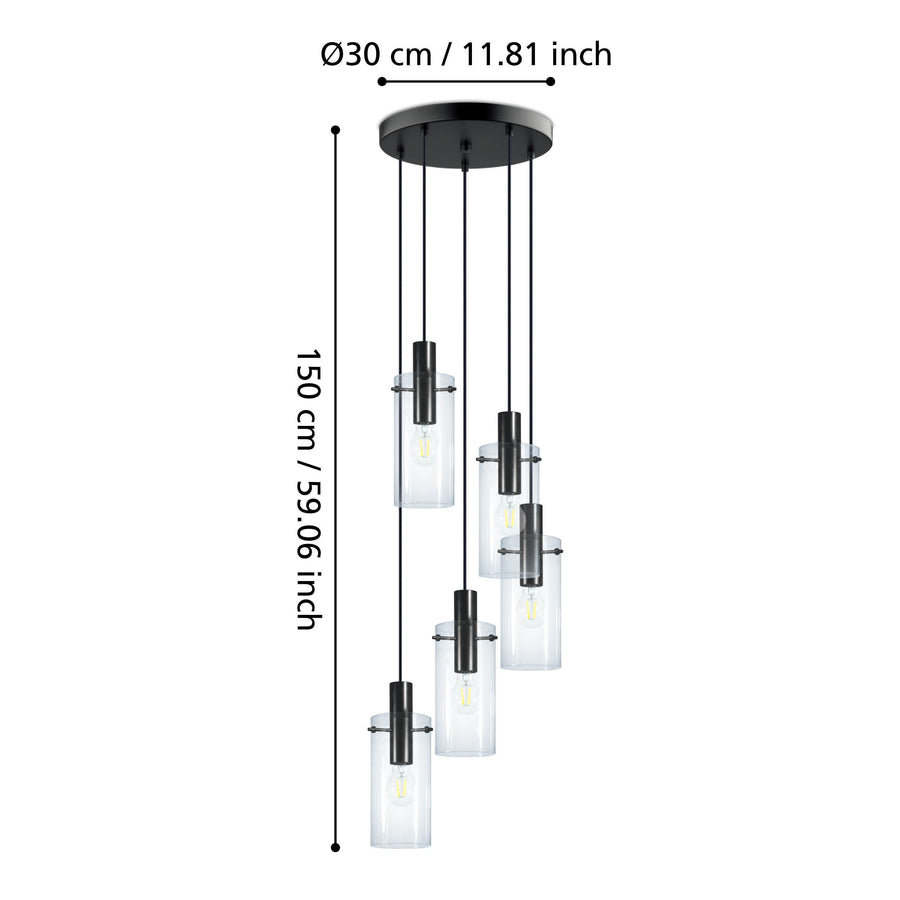 Suspension Montefino 5 lumières transparente