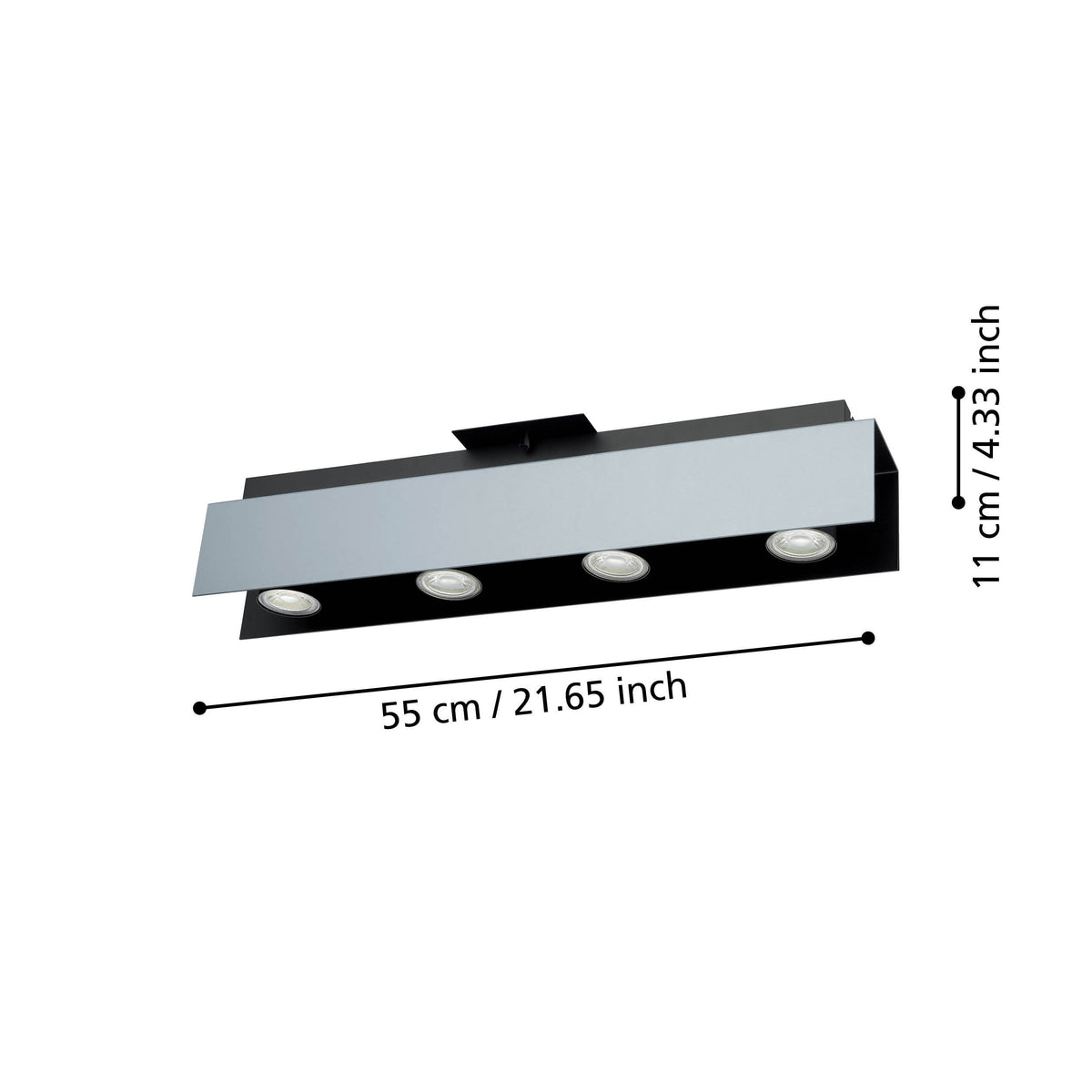 Schéma coté indiquant 55 cm de longueur et 11 cm de hauteur