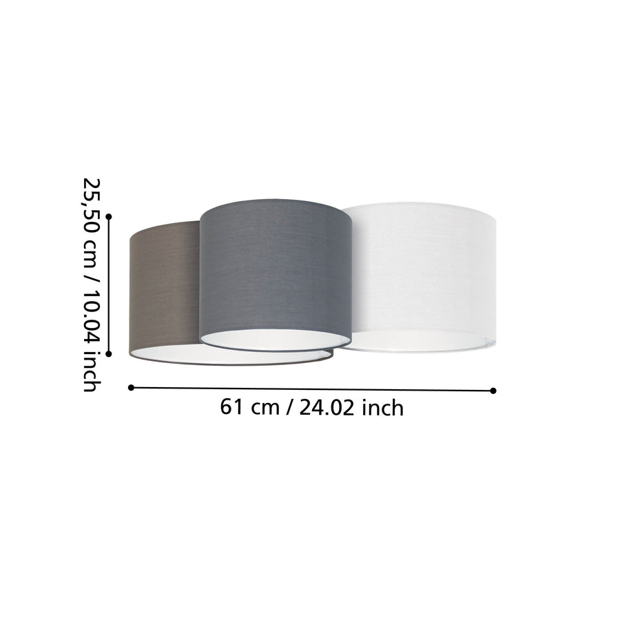 Schéma coté indiquant 61 cm de largeur et 25,50 cm de hauteur.
