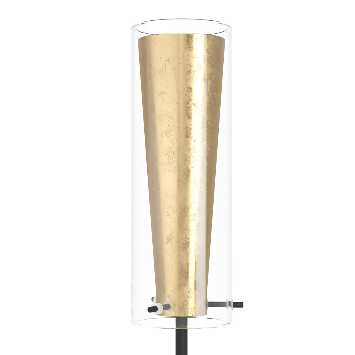 Détail du diffuseur conique doré protégé par un cylindre de verre transparent