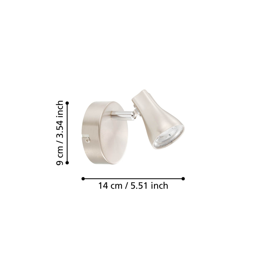 Schéma de dimensions du spot : hauteur 9 cm et largeur 14 cm