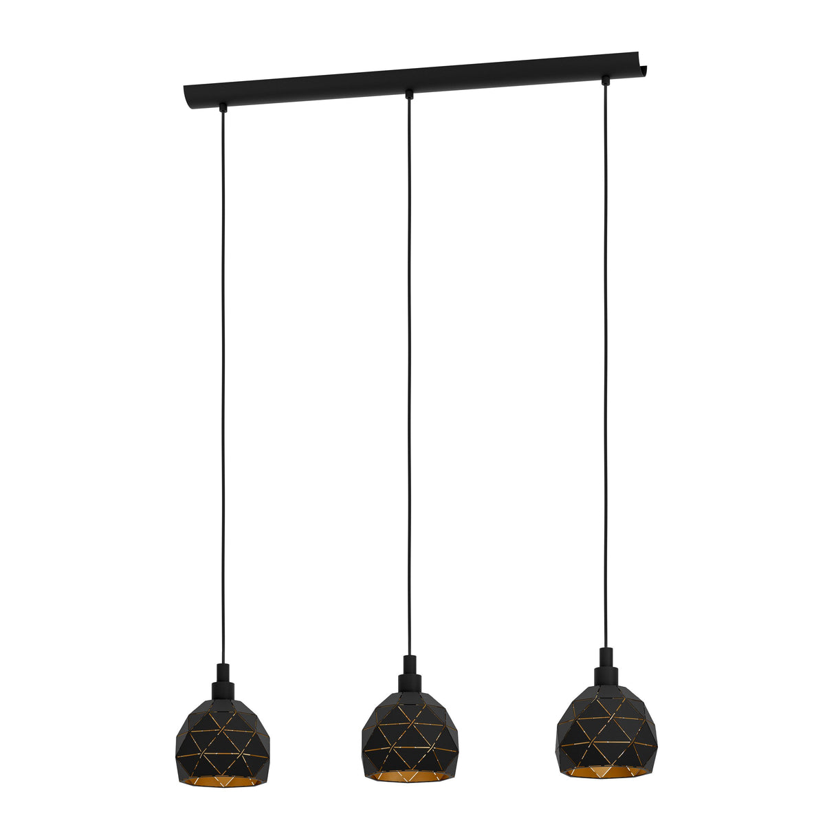 Suspension Roccaforte 3 lumières noire et dorée