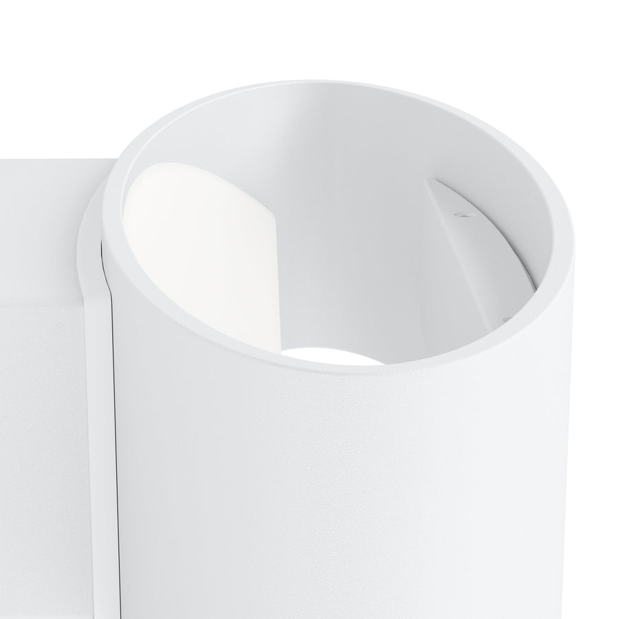 Détail rapproché de l'intérieur du cylindre blanc et de la platine LED intégrée