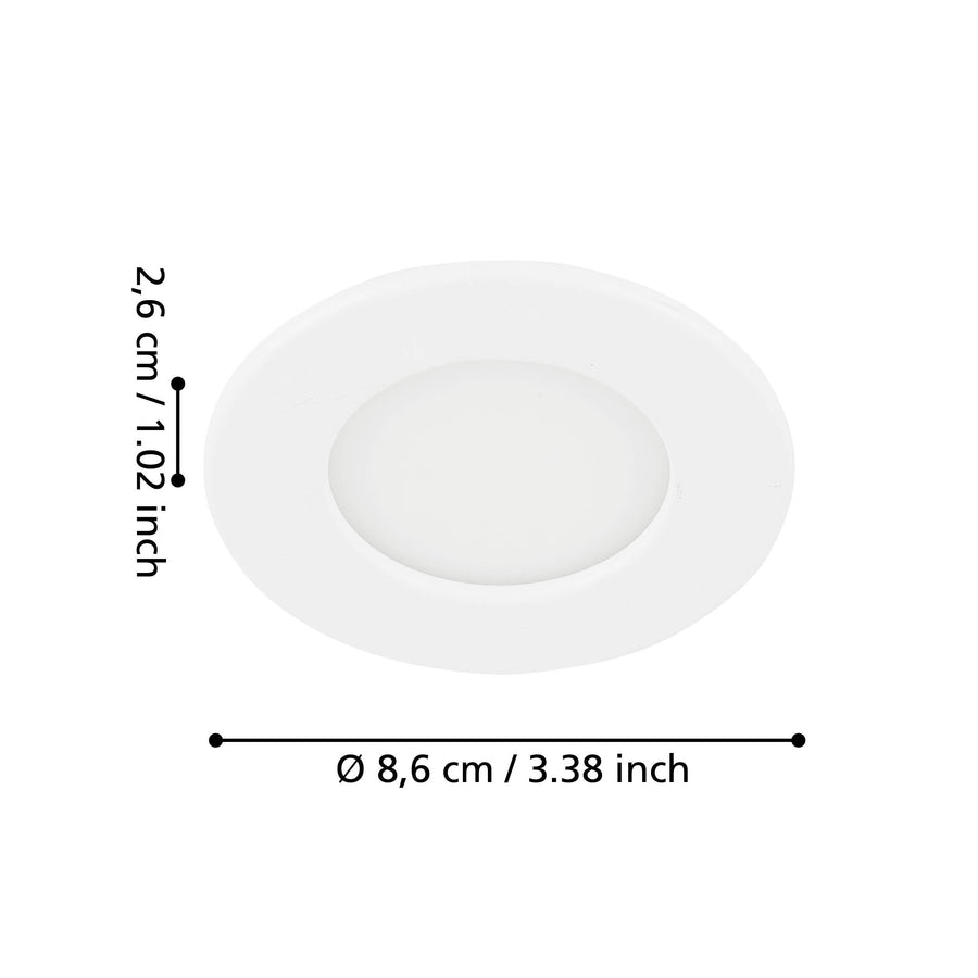 Schéma de dimensions du spot : diamètre 8,6 cm et hauteur 2,6 cm