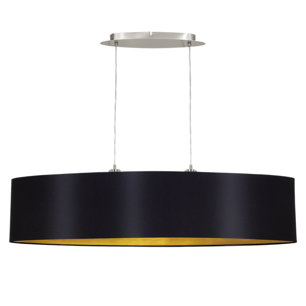 Suspension Maserlo 2 lumières noire et dorée, tissu