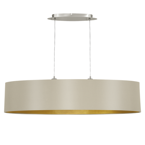 Suspension Maserlo 2 lumières taupe et dorée, tissu