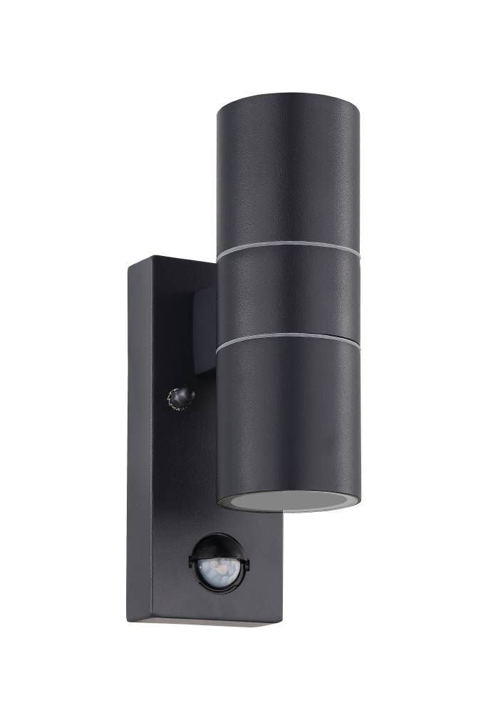 Vue de face du luminaire anthracite avec diffuseurs haut et bas sur fond blanc