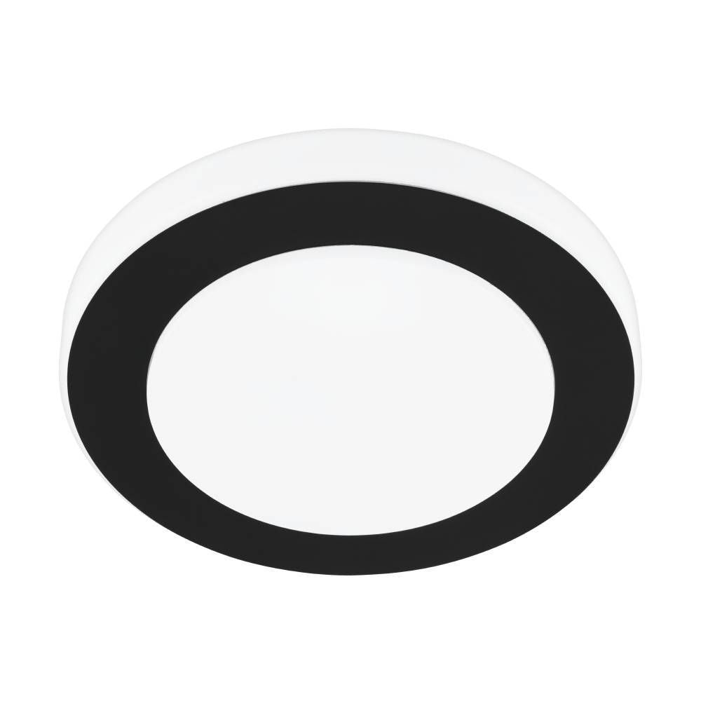 Plafonnier rond noir et blanc présenté de face sur fond blanc