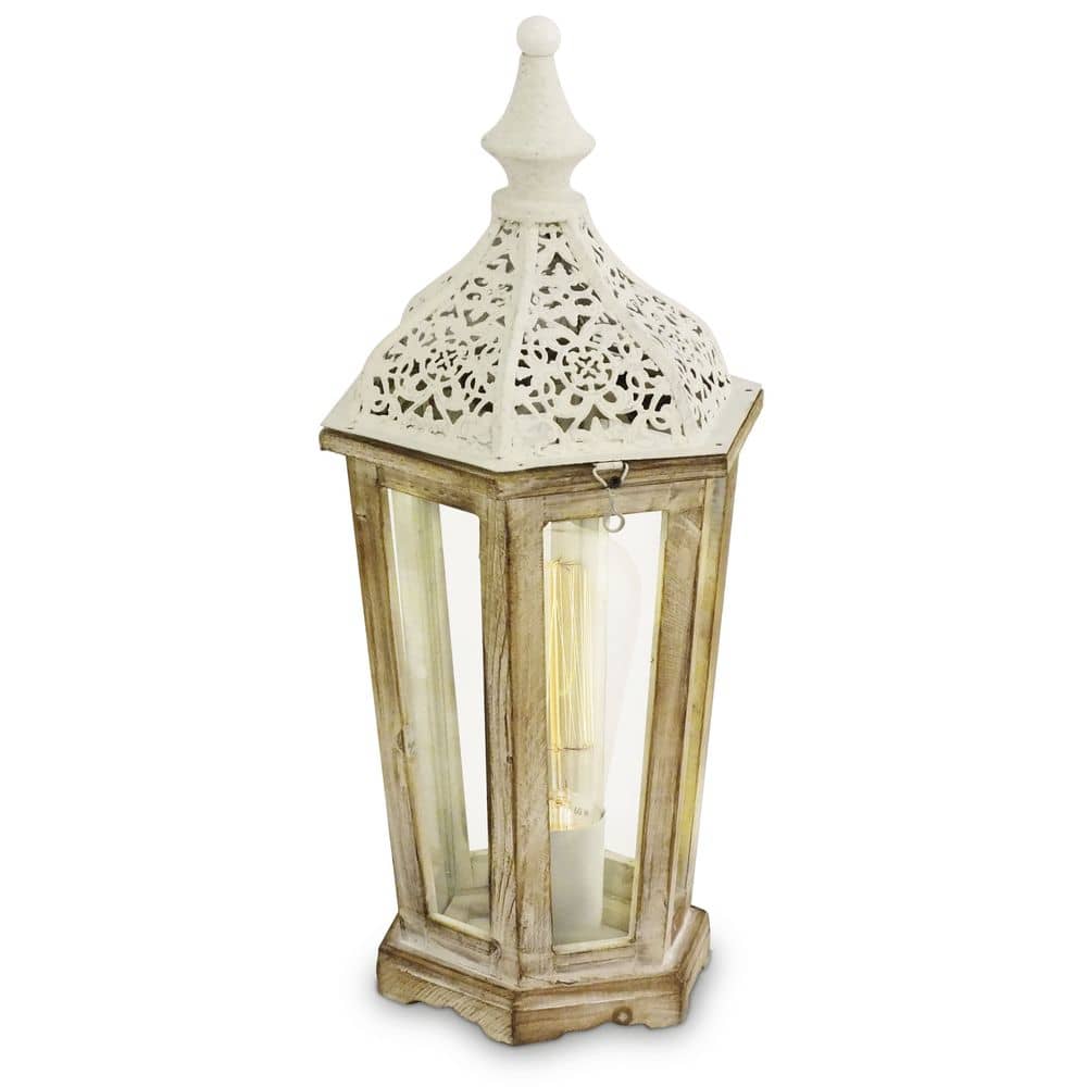 Lampe à poser Kinghorn bois et blanche, verre