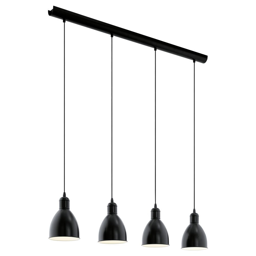 Suspension noire à quatre suspensions coniques alignées sur une barre rectangulaire