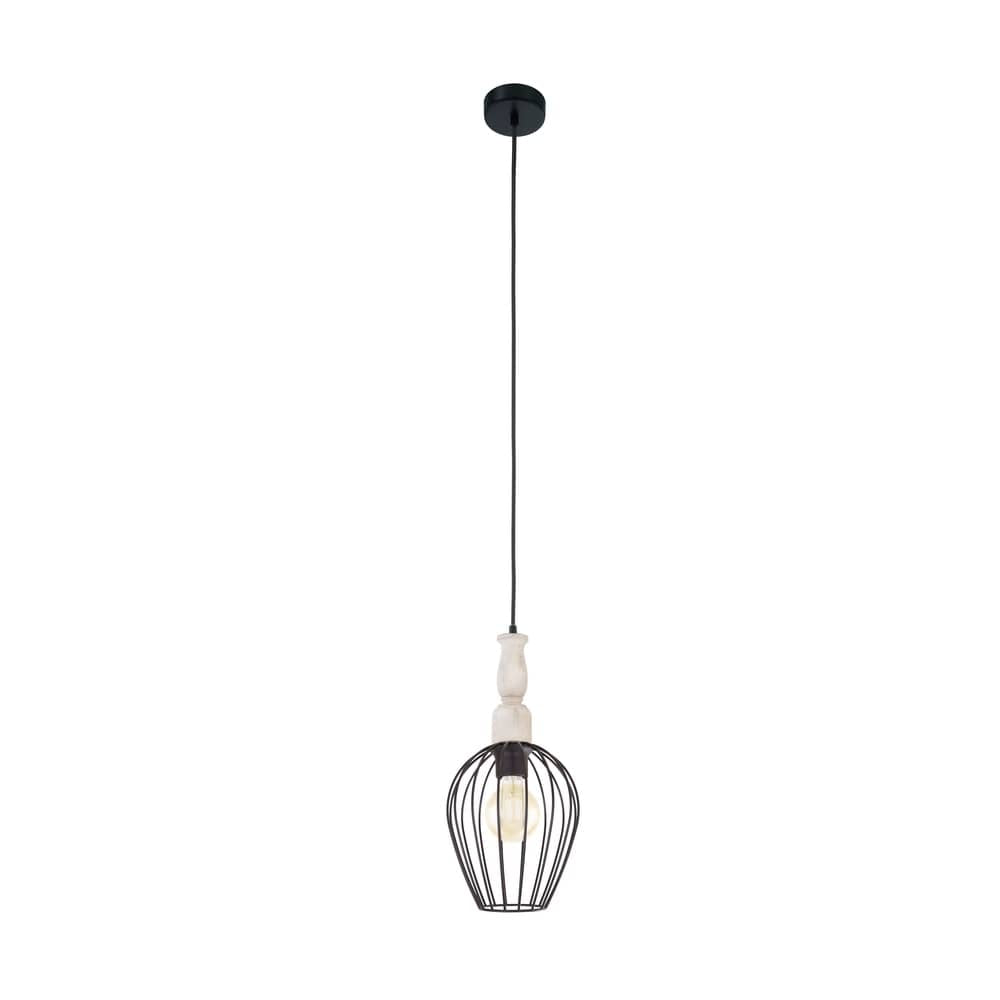 Vue de face du luminaire sur fond blanc, câble et rosace noirs apparents