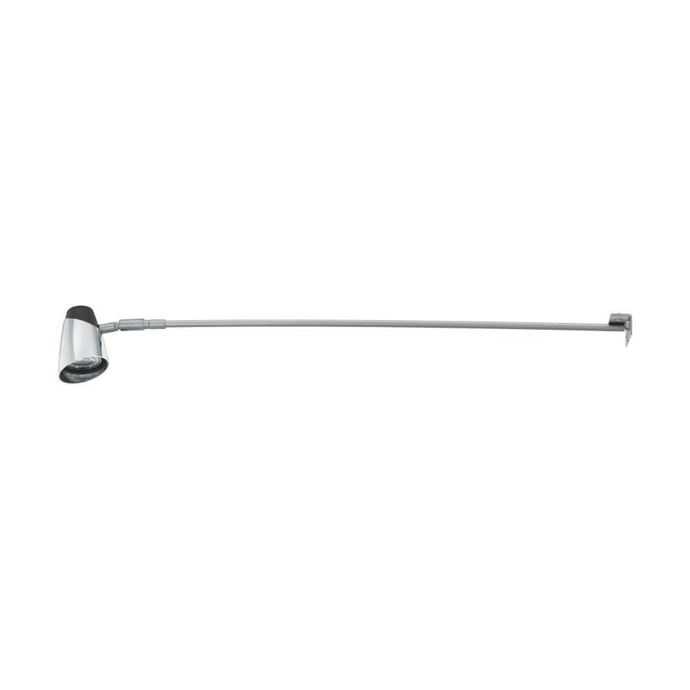 Applique murale argentée à long bras horizontal et tête cylindrique orientable chromée