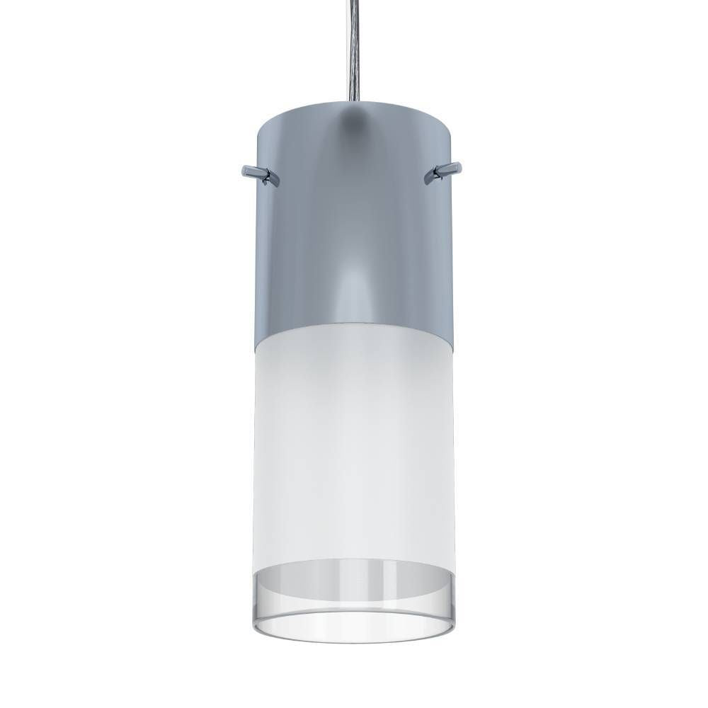 Détail de l'abat-jour cylindrique en verre blanc et partie chromée.