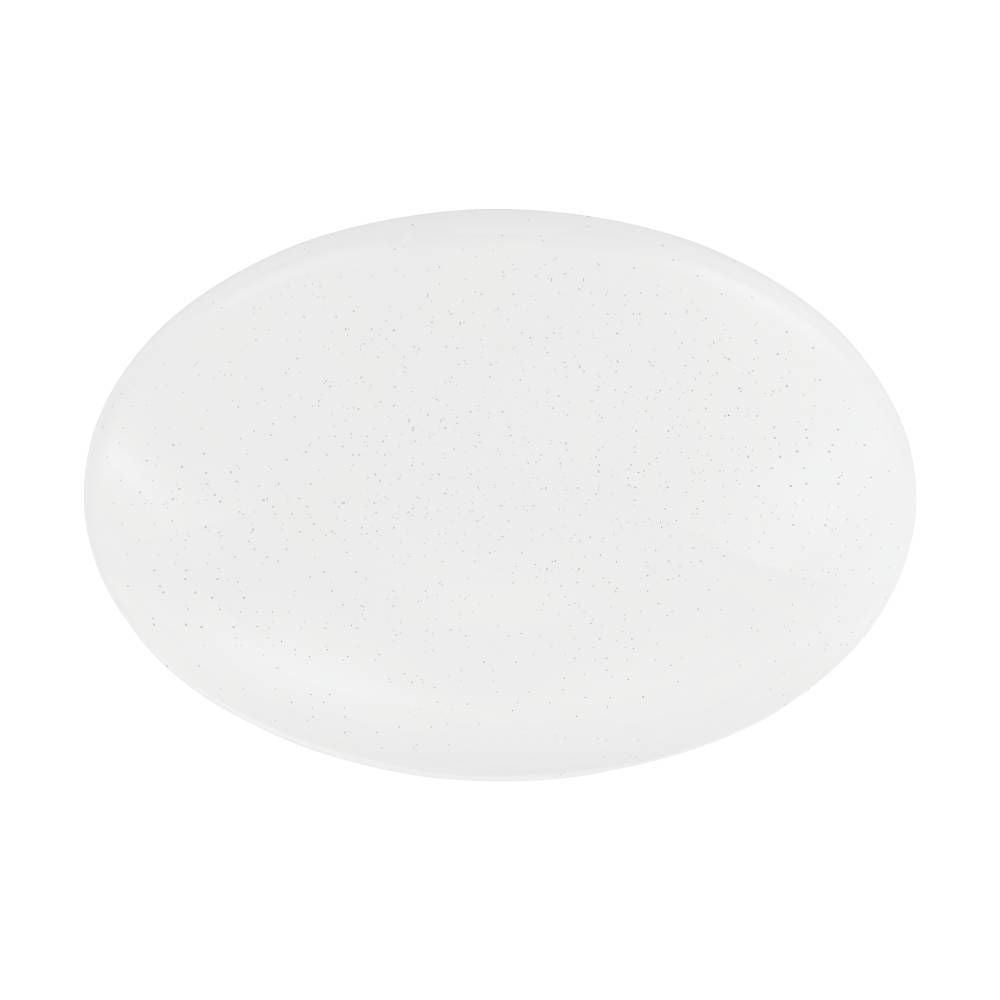 Plafonnier rond blanc de face, diffuseur en verre dépoli moucheté, éclairage éteint.