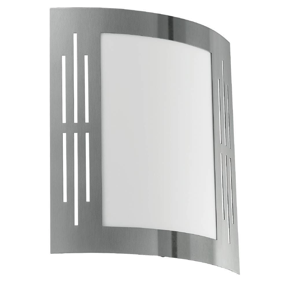 Applique murale extérieure en inox brossé avec diffuseur blanc et fentes verticales latérales.
