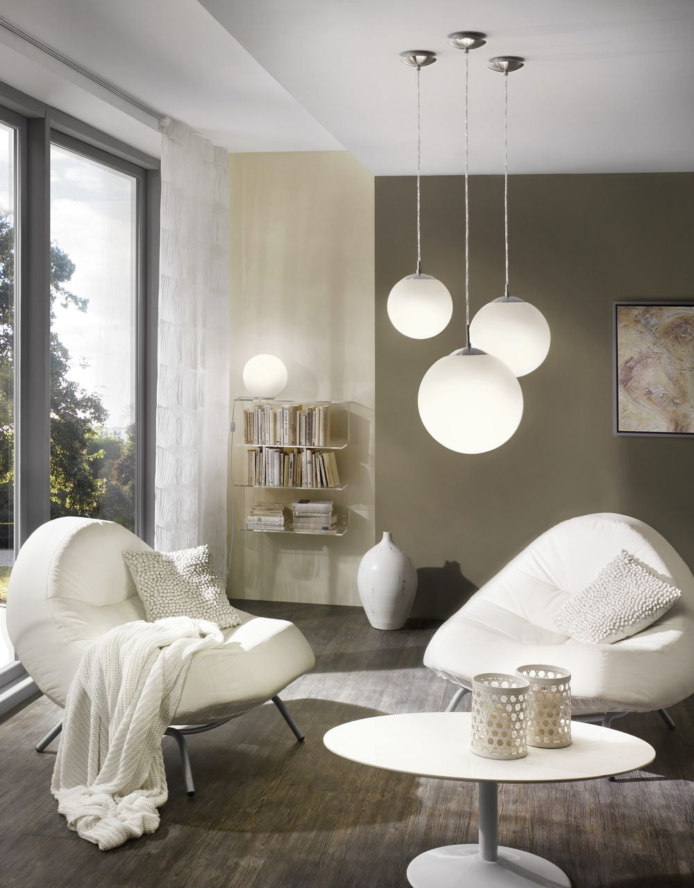 Suspension Rondo nickel et blanche mat, verre (85262)