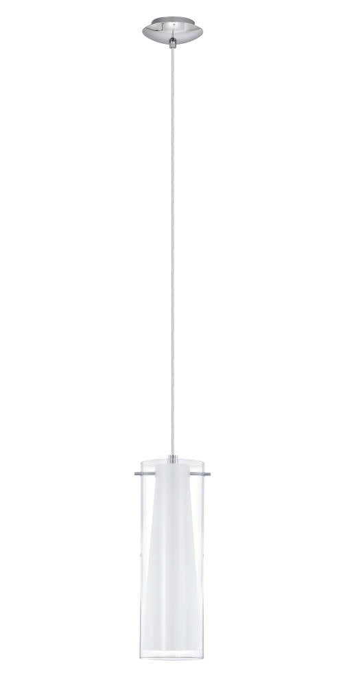 Vue en pied du luminaire suspendu avec câble fin et rosace chromée ronde