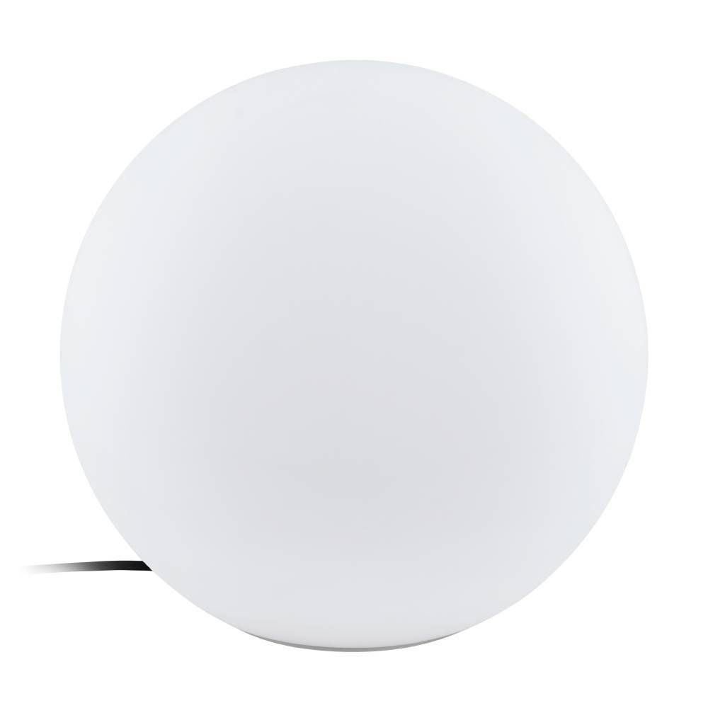 Globe lumineux blanc de face avec câble d'alimentation visible sur fond blanc