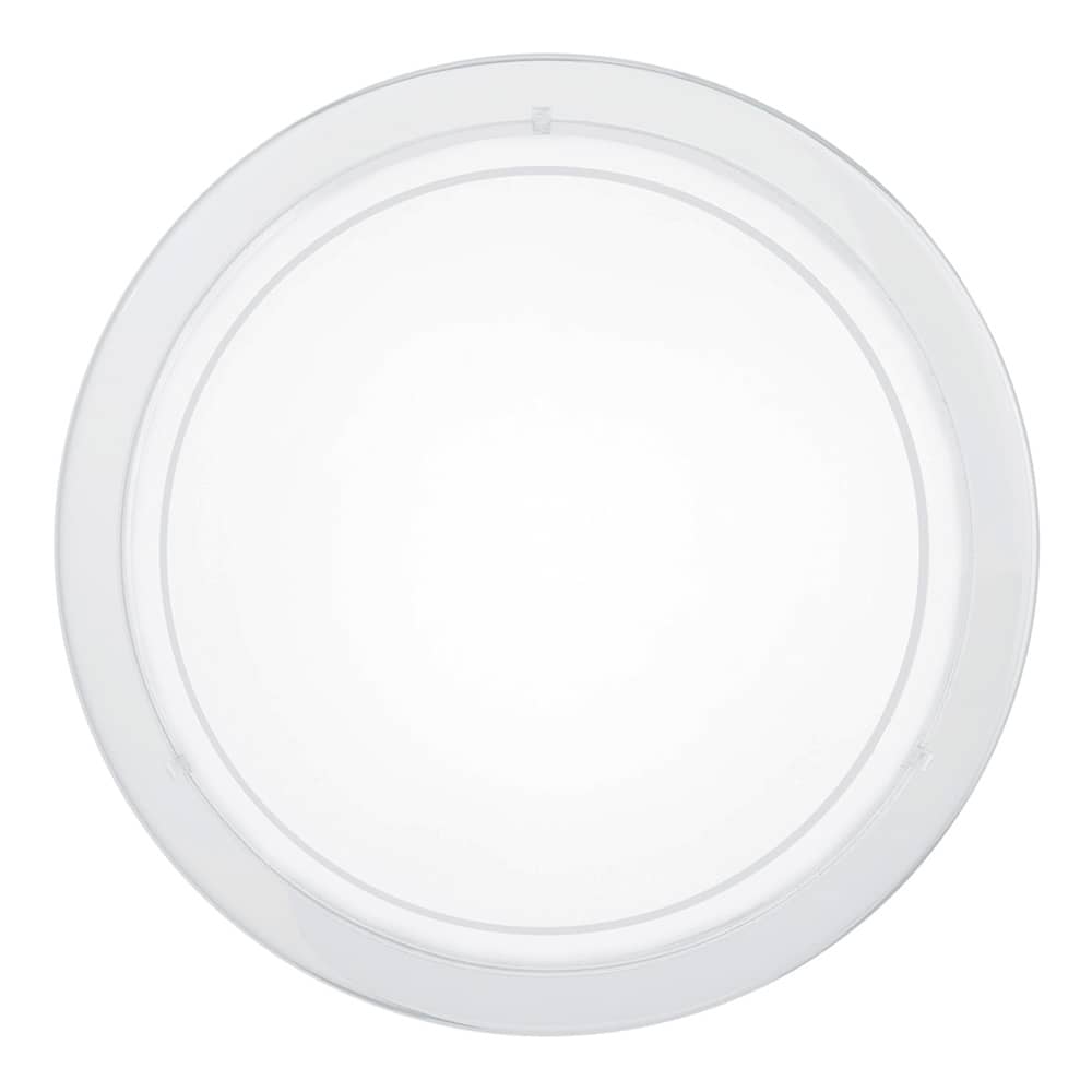 Vue de face du luminaire rond blanc sur fond blanc