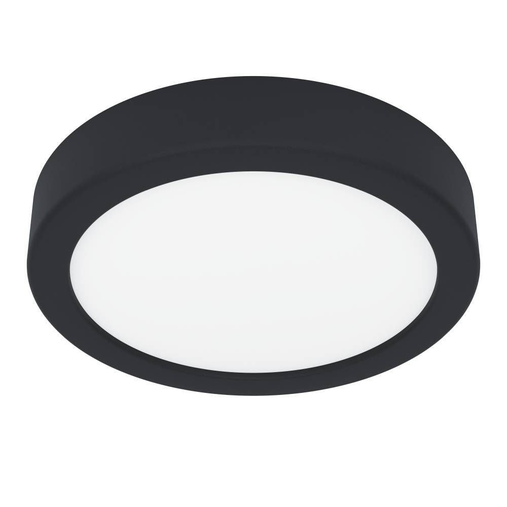 Plafonnier rond de face, cerclage noir et diffuseur blanc, sur fond blanc