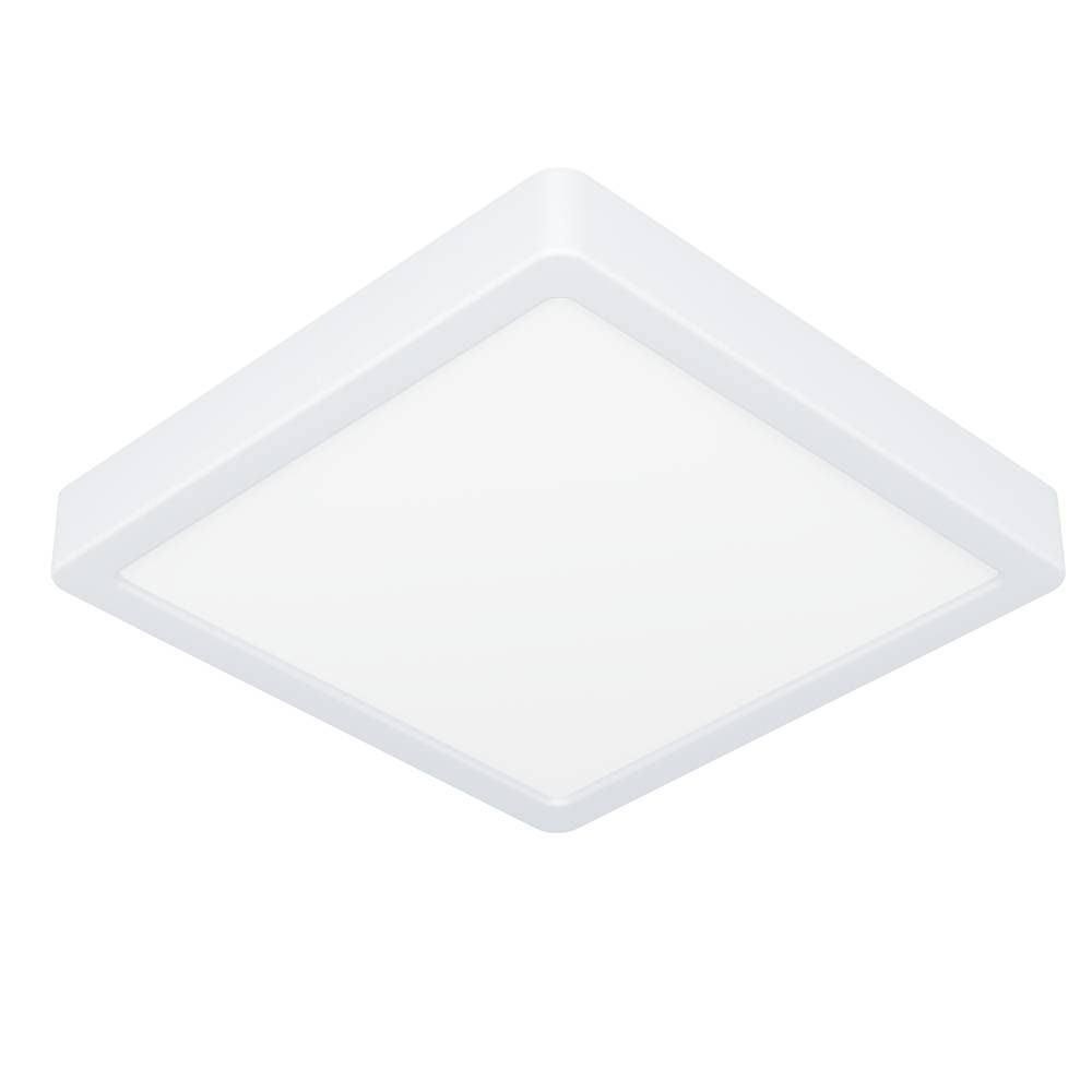 Vue de face du plafonnier carré blanc, diffuseur opale et cadre fin