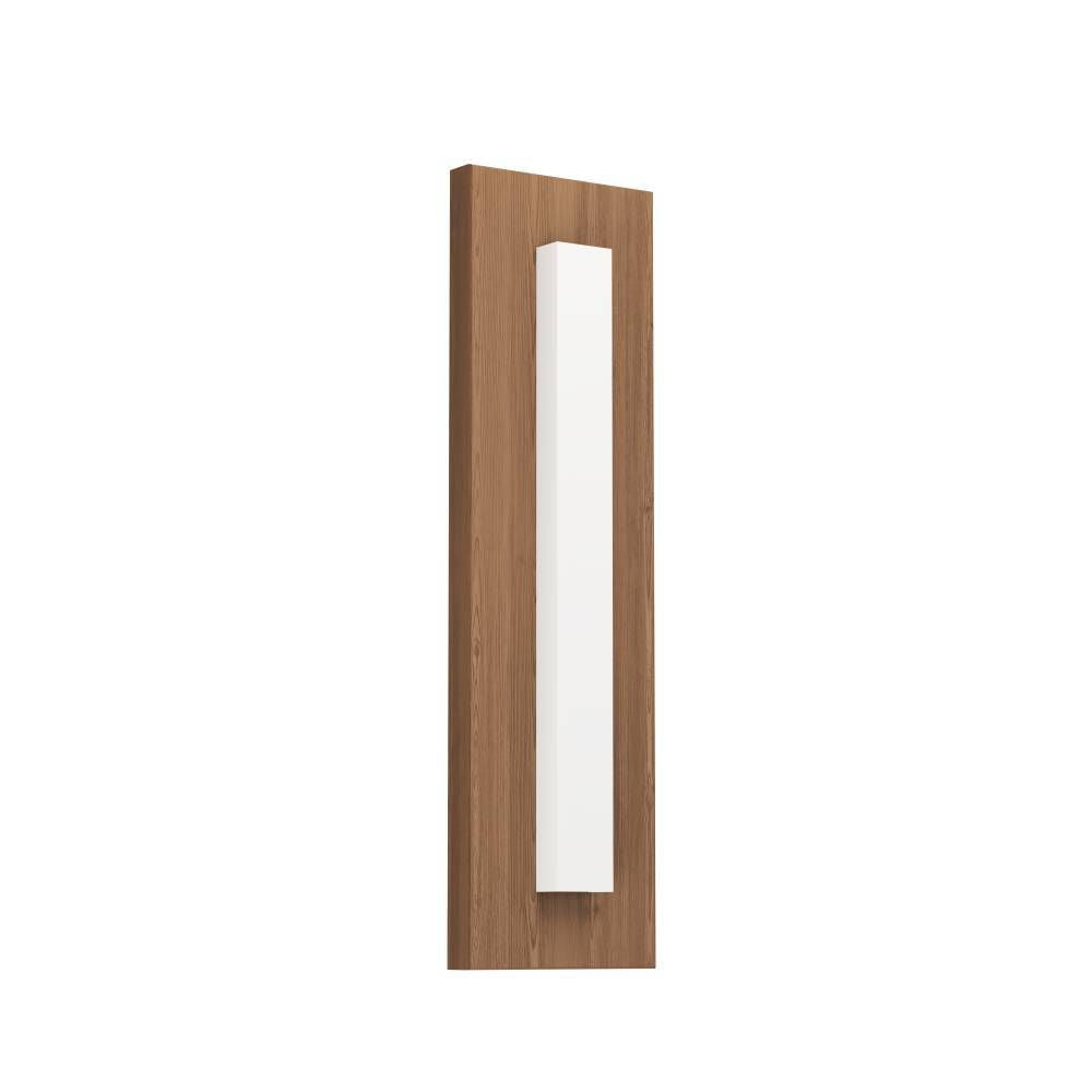 Applique murale rectangulaire en bois marron avec diffuseur blanc vertical, vue de face sur fond blanc.