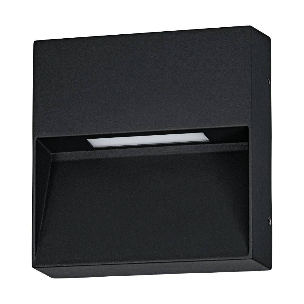 Vue de face d'une applique murale noire carrée avec éclairage LED intégré