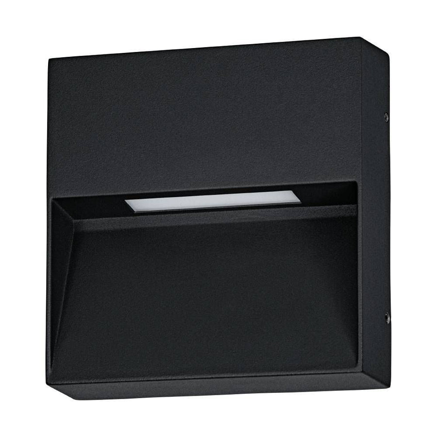 Vue de face d'une applique murale noire carrée avec éclairage LED intégré