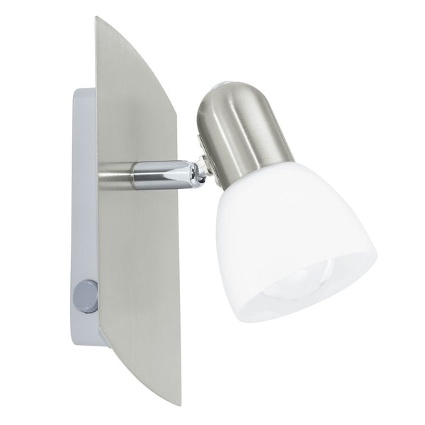 Spot Enea nickel et blanc mat, verre, L 19 cm