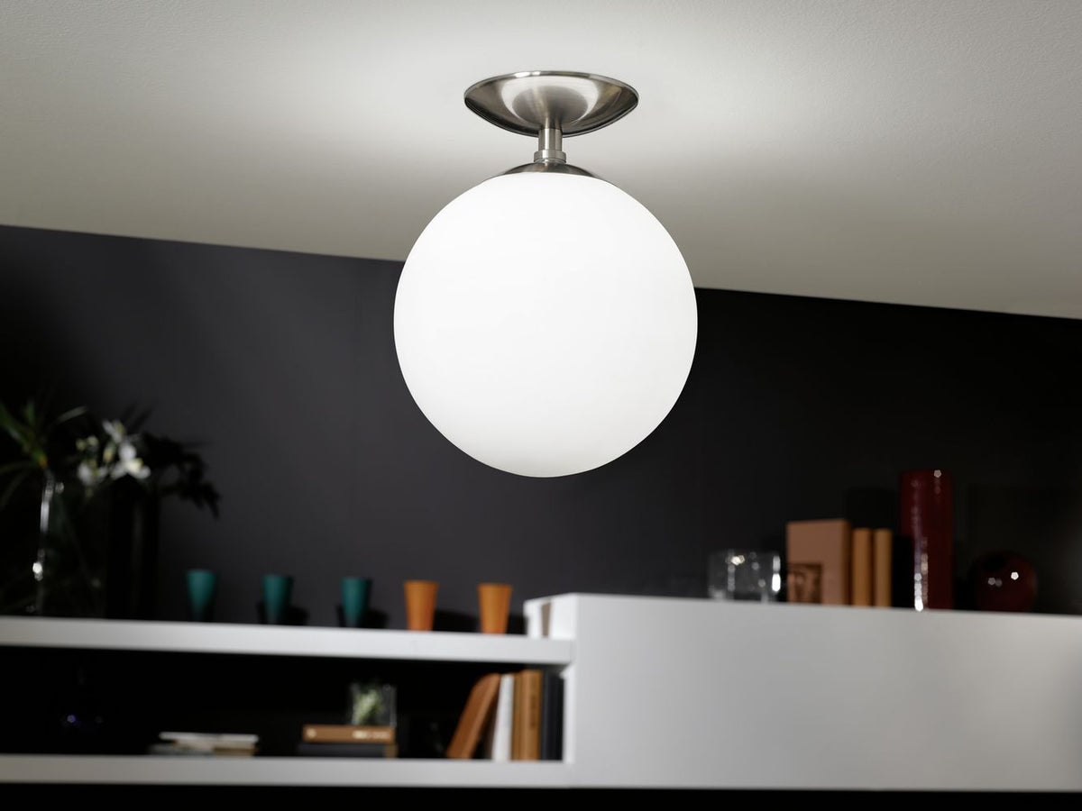 Plafonnier Rondo nickel et blanc mat, verre