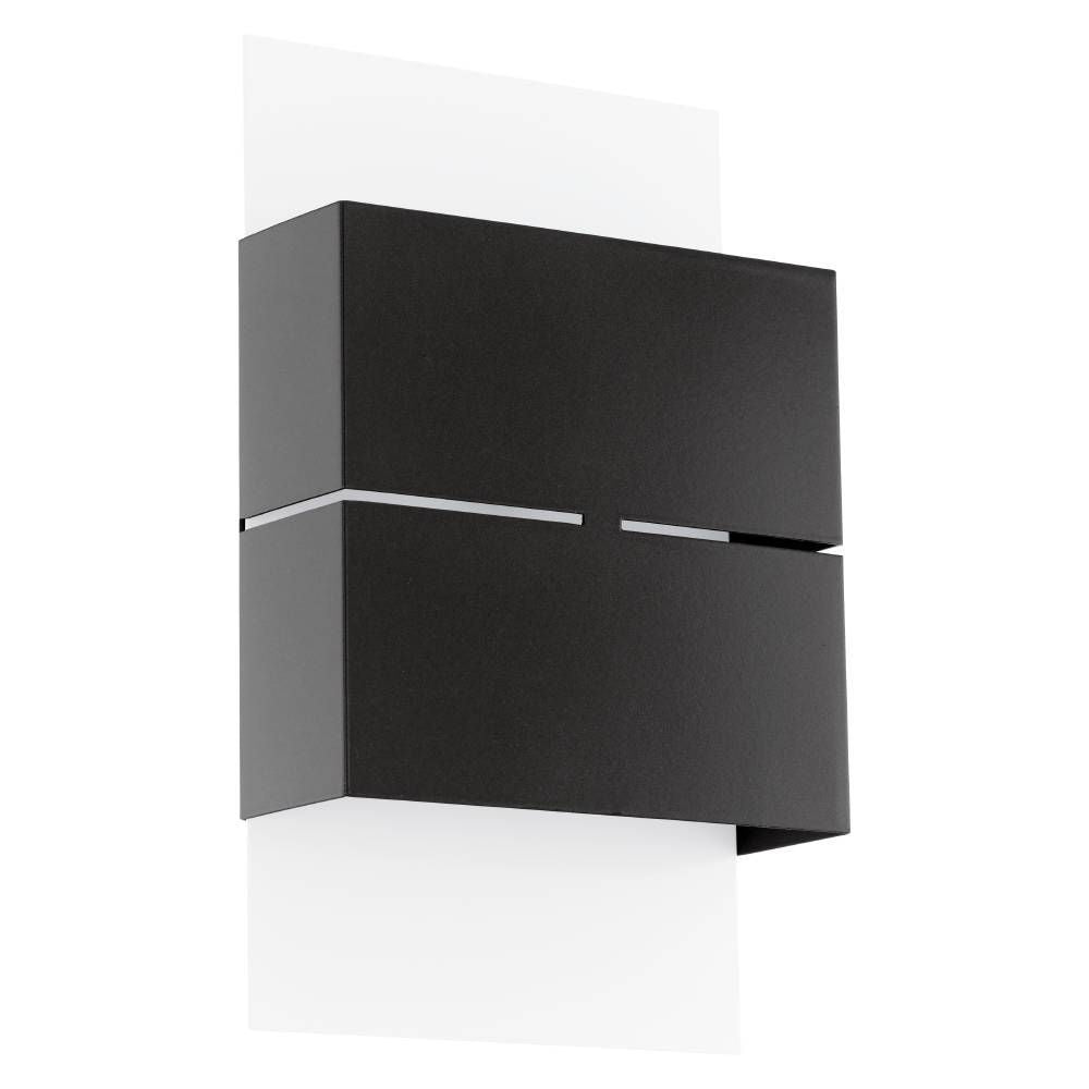 Vue de face sur fond blanc de l'applique rectangulaire noire avec support blanc